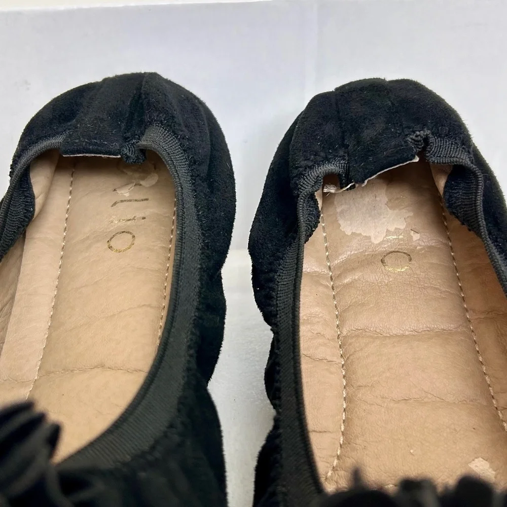 Ollio Black Faux Suede Decorative Flower Slip On Comfort Ballet Flat Size 8 - Picture 4 of 7